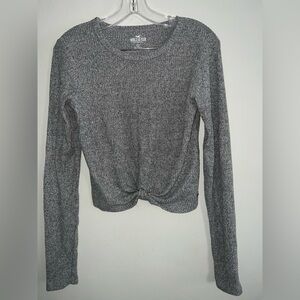 Hollister Women's Charcoal Long Sleeve Knotted Tee